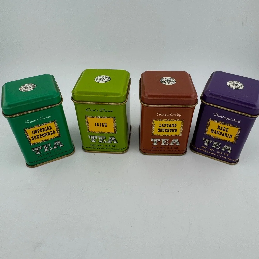 John Wagner & Sons Tea Tins Small Multicolor Vintage Set of 4 Kitchenalia
